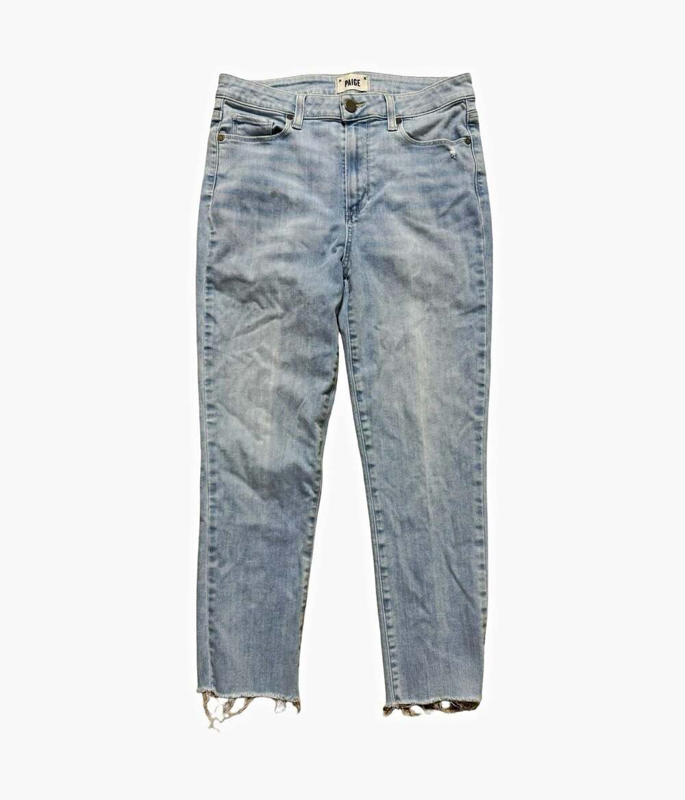 PAIGE Women’s Light Wash Blue Denim Jeans Slim Fit Cropped 5-Pocket